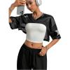 imageMakeMeChic Womens Mesh Number Graphic Jersey Shirt V Neck Half Sleeve Y2k Tee Crop TopsBlack