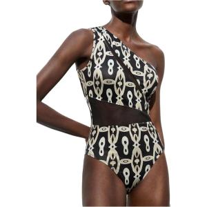 imageMakeMeChic Womens Summer Mesh Bodysuits One Shoulder Asymmetrical Tops Cut Out Leotards Shirts Country Concert OutfitsMulticolor
