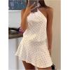 imageMakeMeChic Womens Polka Dots Mini Dresses Y2k Ruffle Tie Backless Halter DressWhite