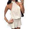 imageMakeMeChic Womens Polka Dots Mini Dresses Y2k Ruffle Tie Backless Halter DressWhite