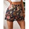 imageMakeMeChic Womens Floral Print Shorts Tassel Hem Elastic Waist Wide Leg Summer Boho ShortsMulticolor
