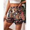 imageMakeMeChic Womens Floral Print Shorts Tassel Hem Elastic Waist Wide Leg Summer Boho ShortsMulticolor