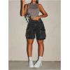 imageMakeMeChic Womens Jorts Low Waist Denim Cargo Shorts Flap Pocket Baggy Y2K Bermuda Jean ShortsBlack
