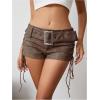 imageMakeMeChic Womens PU Leather Lace Up Ruched Tie Side Micro Shorts Low Waist Belted Festival Rave Concert Mini ShortCoffee Brown