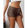 imageMakeMeChic Womens PU Leather Lace Up Ruched Tie Side Micro Shorts Low Waist Belted Festival Rave Concert Mini ShortCoffee Brown