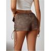 imageMakeMeChic Womens PU Leather Lace Up Ruched Tie Side Micro Shorts Low Waist Belted Festival Rave Concert Mini ShortCoffee Brown