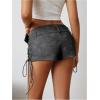 imageMakeMeChic Womens PU Leather Lace Up Ruched Tie Side Micro Shorts Low Waist Belted Festival Rave Concert Mini ShortDark Grey