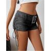 imageMakeMeChic Womens PU Leather Lace Up Ruched Tie Side Micro Shorts Low Waist Belted Festival Rave Concert Mini ShortDark Grey