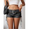 imageMakeMeChic Womens PU Leather Lace Up Ruched Tie Side Micro Shorts Low Waist Belted Festival Rave Concert Mini ShortDark Grey