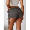 imageMakeMeChic Womens PU Leather Lace Up Ruched Tie Side Micro Shorts Low Waist Belted Festival Rave Concert Mini ShortGrey
