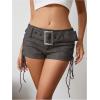 imageMakeMeChic Womens PU Leather Lace Up Ruched Tie Side Micro Shorts Low Waist Belted Festival Rave Concert Mini ShortGrey