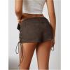 imageMakeMeChic Womens PU Leather Lace Up Ruched Tie Side Micro Shorts Low Waist Belted Festival Rave Concert Mini ShortPubrown