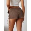 imageMakeMeChic Womens PU Leather Lace Up Ruched Tie Side Micro Shorts Low Waist Belted Festival Rave Concert Mini ShortRust Brown