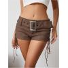 imageMakeMeChic Womens PU Leather Lace Up Ruched Tie Side Micro Shorts Low Waist Belted Festival Rave Concert Mini ShortRust Brown