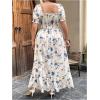 imageMakeMeChic Womens Plus Size Floral Puff Sleeve Maxi Dress Square Neck Ruffle Shirred A Line DressesMulticolor