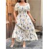 imageMakeMeChic Womens Plus Size Floral Puff Sleeve Maxi Dress Square Neck Ruffle Shirred A Line DressesMulticolor