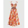 imageMakeMeChic Womens Plus Size Floral Tie Shoulder Cami Dress Cut Out Shirred Flowy Maxi Dresses SundressOrange