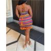 imageMakeMeChic Womens Plus Size Halter Dress Boho Striped Ring Linked Tassel Hem Summer Western Mini DressesMulticolor