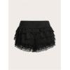 imageMakeMeChic Womens Plus Size Ruffle Shorts Floral Layered Lace Lolita Elastic Waist Pumpkin ShortBlack