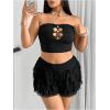 imageMakeMeChic Womens Plus Size Ruffle Shorts Floral Layered Lace Lolita Elastic Waist Pumpkin ShortBlack