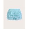 imageMakeMeChic Womens Plus Size Ruffle Shorts Floral Layered Lace Lolita Elastic Waist Pumpkin ShortBlue