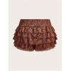 imageMakeMeChic Womens Plus Size Ruffle Shorts Floral Layered Lace Lolita Elastic Waist Pumpkin ShortBrown