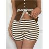 imageMakeMeChic Womens Striped Shorts Crochet Knit Pajama Micro Mini Boxer Lounge Shorts Summer BottomsBrown
