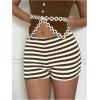 imageMakeMeChic Womens Striped Shorts Crochet Knit Pajama Micro Mini Boxer Lounge Shorts Summer BottomsBrown