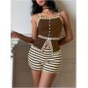 imageMakeMeChic Womens Striped Shorts Crochet Knit Pajama Micro Mini Boxer Lounge Shorts Summer BottomsBrown