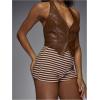 imageMakeMeChic Womens Striped Shorts Crochet Knit Pajama Micro Mini Boxer Lounge Shorts Summer BottomsBrown B