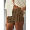 imageMakeMeChic Womens Striped Shorts Crochet Knit Pajama Micro Mini Boxer Lounge Shorts Summer BottomsChocolate Brown