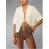 imageMakeMeChic Womens Striped Shorts Crochet Knit Pajama Micro Mini Boxer Lounge Shorts Summer BottomsCoffee Brown