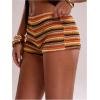 imageMakeMeChic Womens Striped Shorts Crochet Knit Pajama Micro Mini Boxer Lounge Shorts Summer BottomsMulticolor B