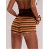 imageMakeMeChic Womens Striped Shorts Crochet Knit Pajama Micro Mini Boxer Lounge Shorts Summer BottomsMulticolor B