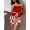 imageMakeMeChic Womens Striped Shorts Crochet Knit Pajama Micro Mini Boxer Lounge Shorts Summer BottomsRed and White