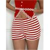 imageMakeMeChic Womens Striped Shorts Crochet Knit Pajama Micro Mini Boxer Lounge Shorts Summer BottomsRed and White