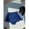 imageMakeMeChic Womens Striped Wide Leg Workout Shorts Casual Lounge Running ShortsBlue