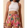 imageMakeMeChic Womens Tropical Print Shorts Drawstring Waist Wide Leg Summer Casual ShortsMulticolor