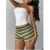 imageMakeMeChic Womens Y2k Striped Crochet Micro Mini Shorts Low Waist Knit Lounge Shorts LoungewearGreen