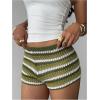 imageMakeMeChic Womens Y2k Striped Crochet Micro Mini Shorts Low Waist Knit Lounge Shorts LoungewearGreen
