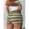 imageMakeMeChic Womens Y2k Striped Crochet Micro Mini Shorts Low Waist Knit Lounge Shorts LoungewearGreen