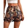 imageMakeMeChic Womens Floral Print Shorts Tassel Hem Elastic Waist Wide Leg Summer Boho ShortsMulticolor