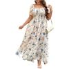 imageMakeMeChic Womens Plus Size Floral Puff Sleeve Maxi Dress Square Neck Ruffle Shirred A Line DressesMulticolor