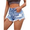 imageMakeMeChic Womens Ripped Denim Shorts Raw Trim Straight Leg Jean Shorts with PocketLight Wash a