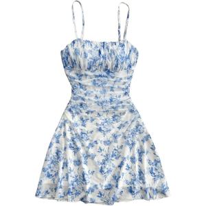 imageMakeMeChic Womens Plus Size Floral Sun Dress Cami Dress Ruched Backless Ruffle Boho Mini DressesMulticolor