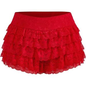imageMakeMeChic Womens Plus Size Ruffle Shorts Floral Layered Lace Lolita Elastic Waist Pumpkin ShortRed