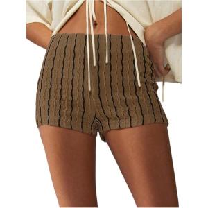 imageMakeMeChic Womens Striped Shorts Crochet Knit Pajama Micro Mini Boxer Lounge Shorts Summer BottomsChocolate Brown