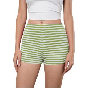 imageMakeMeChic Womens Striped Shorts Crochet Knit Pajama Micro Mini Boxer Lounge Shorts Summer BottomsGreen