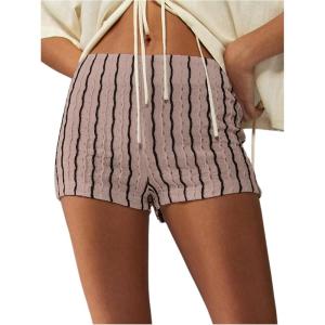 imageMakeMeChic Womens Striped Shorts Crochet Knit Pajama Micro Mini Boxer Lounge Shorts Summer BottomsLilac Purple