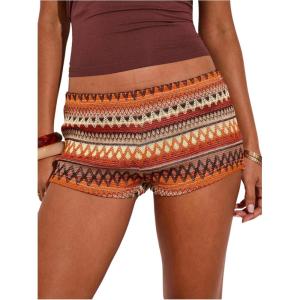 imageMakeMeChic Womens Striped Shorts Crochet Knit Pajama Micro Mini Boxer Lounge Shorts Summer BottomsMulticolor D